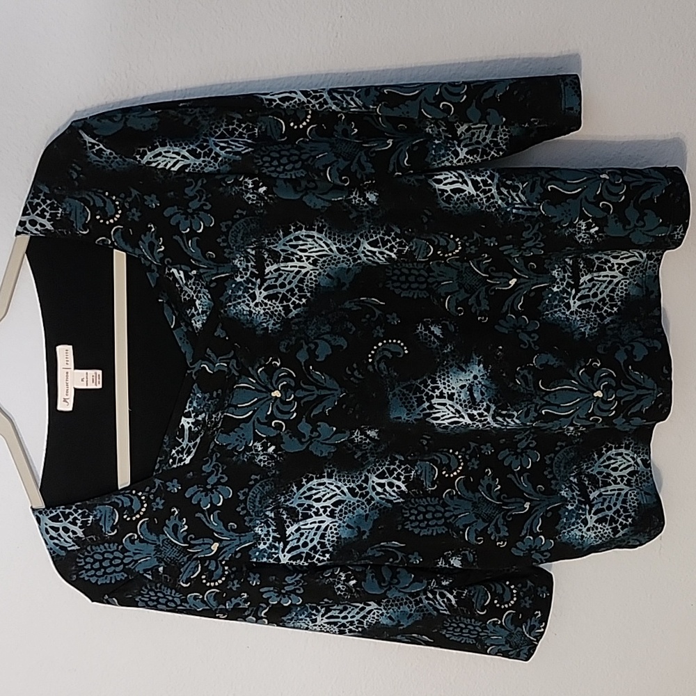 Womens Petite Large v neck 3/4 sleeve print green and blue